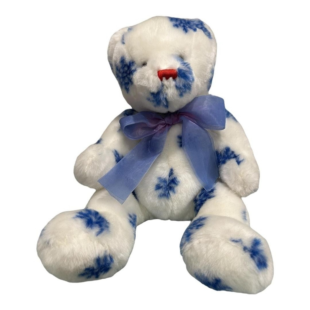 Vintage Kids Of America Snowflake Teddy Bear Stuffed Plush White Blue Bow